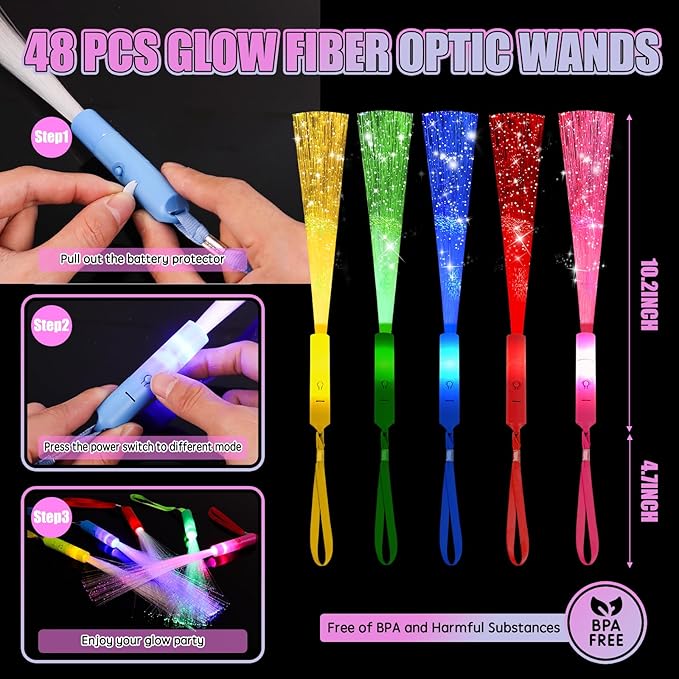 30PCS Fiber Optic Wand Glow Sticks, LED Light Up Wand, Glow in the Dark Party Supplies, Light Up