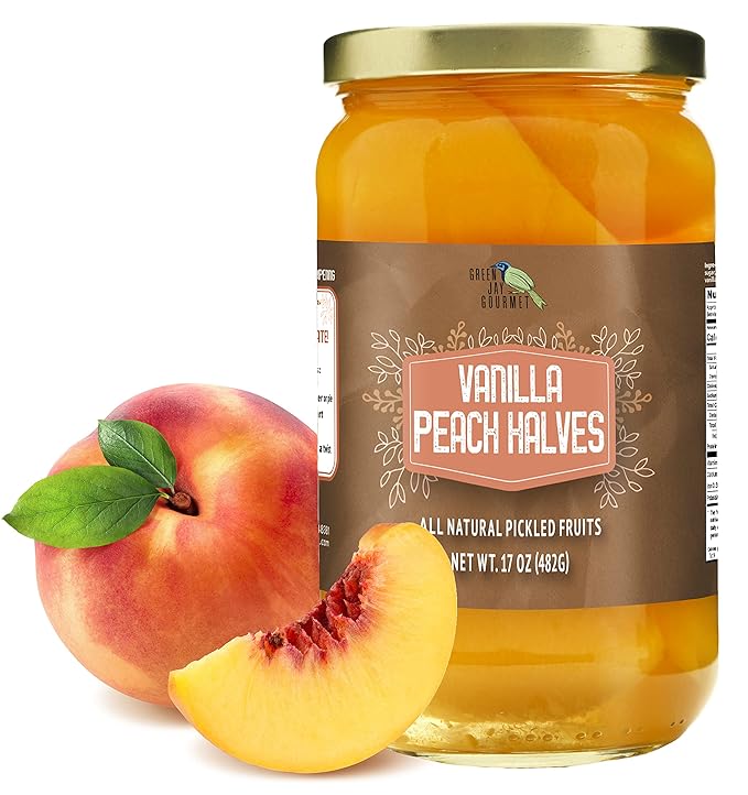 Green Jay Gourmet Vanilla Peaches in a Pint Jar - Fresh Hand Jarred Fruit for Cooking & Pantry