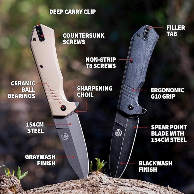Off-Grid Knives - Stinger XL Folding Knife w. Spear Point Blade, Crucible 154CM Steel, G10 Scales