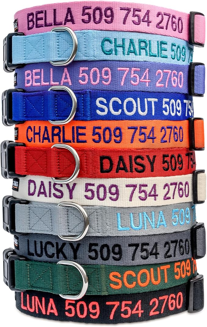 GoTags Personalized Dog Collar, Custom Embroidered Pet ID Dog Collar with Pet Name and Phone