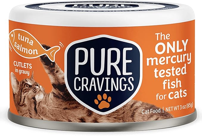 Pure Cravings Wet Cat Food Canned Tuna and Salmon Cutlets in Gravy, 100% Mercury-Tested, Moist Can