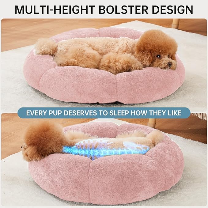 OhGeni 24 inches Calming Donut Dog & Cat Bed for Small Pets, Warming Comfort Fluffy Short Pile Fur