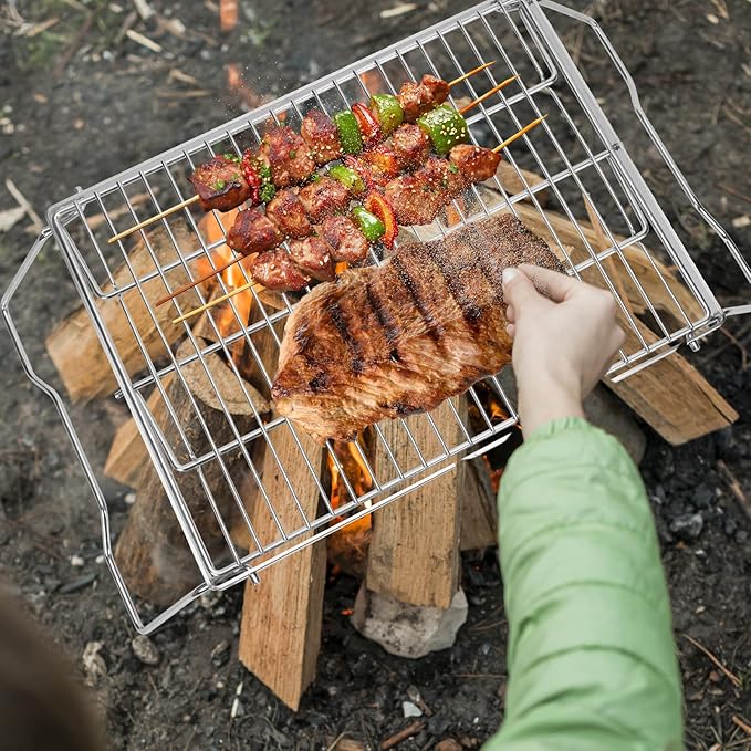 ZORMY 17" Large Folding Campfire Grill, 304 Stainless Steel Firepit Grill Grate, Heavy Duty