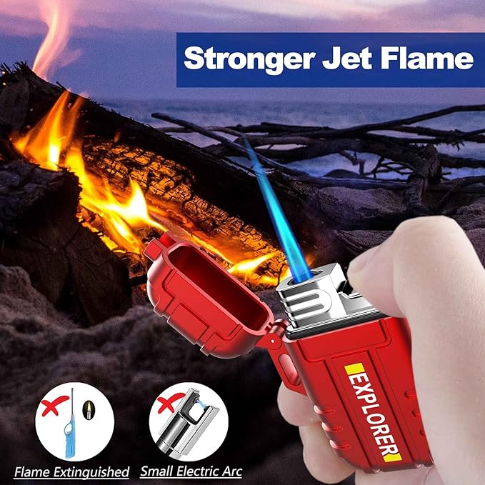 Waterproof Butane Torch Lighter Refillable Windproof Jet Flame Lighters for Fireplace Fireworks