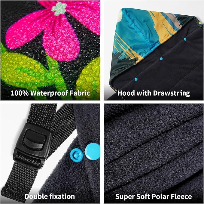 Waterproof Stadium Blanket, Fleece Camping Blanket Wearable Soft Warm Camp Blanket for Outdoor