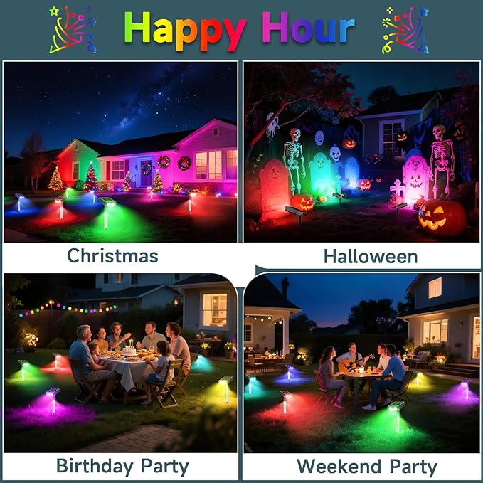 RGB Solar Spot Lights : 2 IN 1 Solar Lights Outdoor with 8 Lighting Modes & PC Light Guide Column