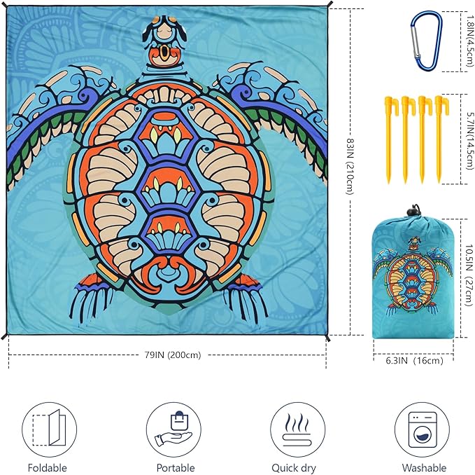 Beach Blanket Waterproof Sandproof Beach Mat 79" X 83"/10'x9'for 2-8 Adults Quick Drying Outdoor