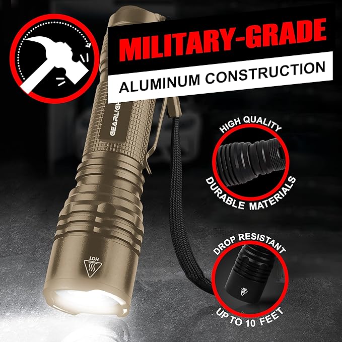 GearLight TAC LED Flashlight Pack - 2 Super Bright, Compact Tactical Flashlights with High Lumens