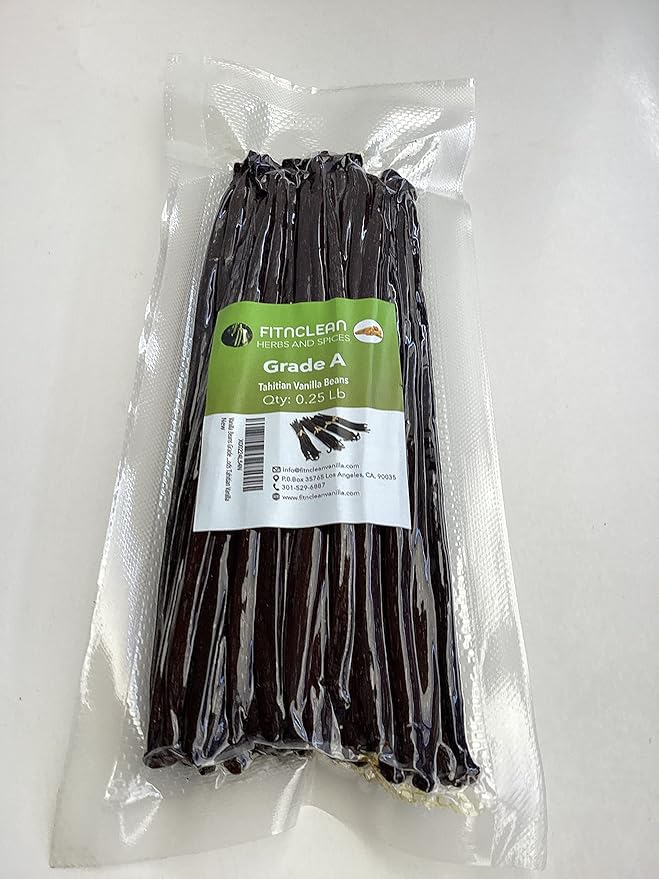 4oz Tahitian Vanilla Beans Grade A for Extract, Cooking and Baking by FITNCLEAN VANILLA| 0.25 Pound