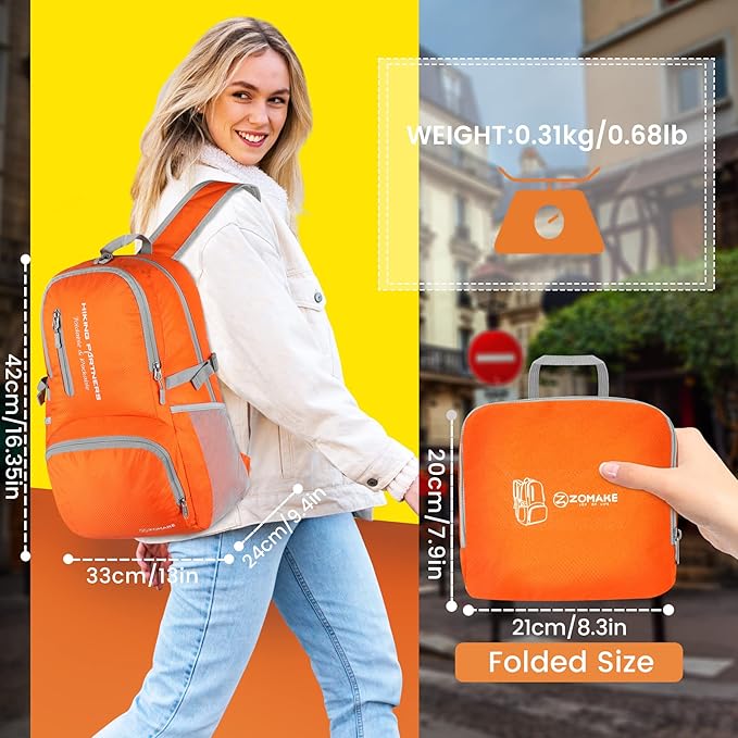 ZOMAKE Lightweight Packable Backpack, 35L Light Foldable Hiking Backpacks Water Resistant