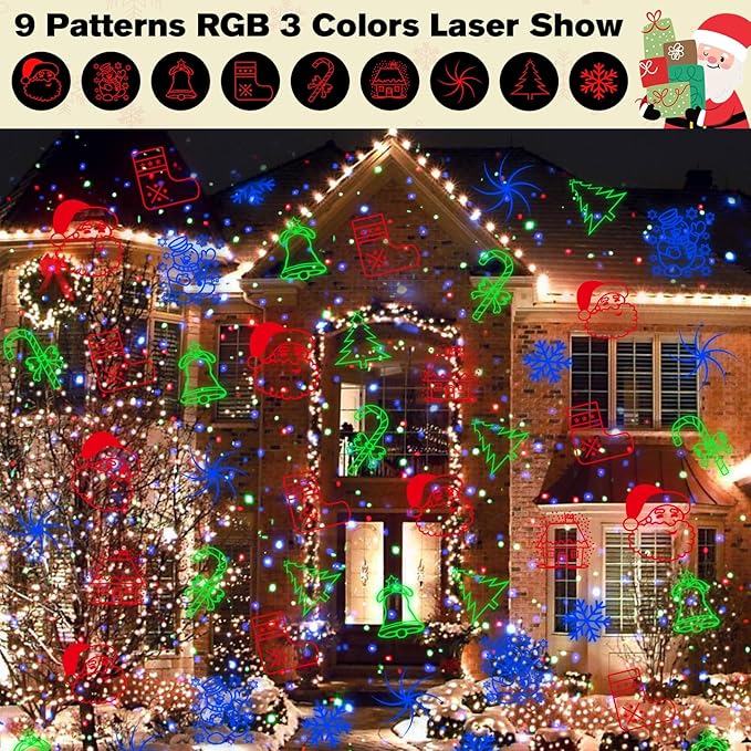 Laser Christmas Projector Lights Outdoor, 3 Colors RGB Christmas Laser Lights Outdoor Waterproof