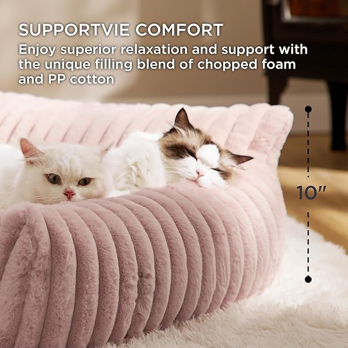 Bedsure Cute Cat Couch for Pets - Fluffy Cat Sofa with Premium Soft Corduroy Fleece, Fuzzy Pet