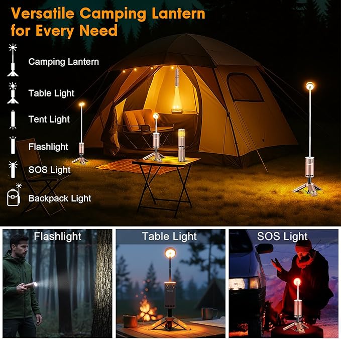 Camping Lights Rechargeable, Detachable Camping Lantern with Stand, Telescopic Waterproof Camp