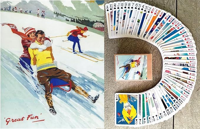 Winter Sport Playing Cards (Poker Deck 54 Cards All Different) Vintage European Travel Posters
