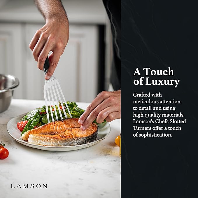 Lamson 3" x 6" Chef's Slotted Turner with Noir Ultra Durable Handle - Right Hand