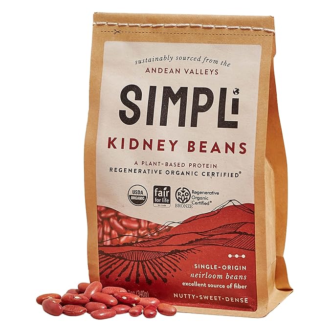 SIMPLi Regenerative Organic Certified Kidney Beans, Organic Red Kidney Beans High in Fiber and