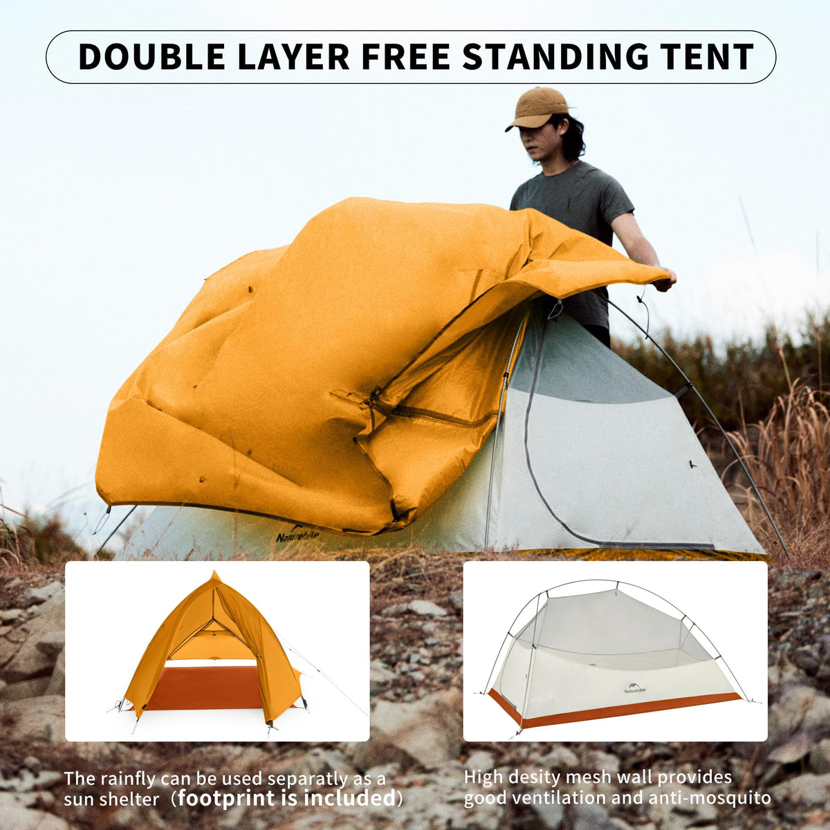 Naturehike Cloud-Up 1 Person Tent, Lightweight Backpacking Tents for One Man, Waterproof Ultralight