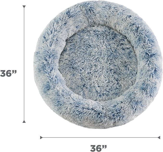 Best Friends by Sheri Original Calming Donut Dog and Cat Bed, Shag Faux Fur, Denim Blue, (36in x