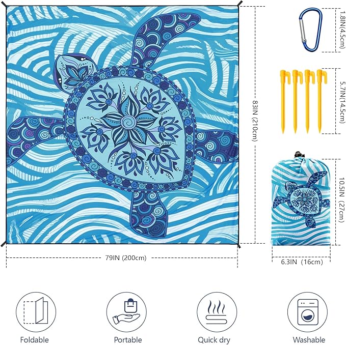 Beach Blanket Waterproof Sandproof Beach Mat 79" X 83"/10'x9'for 2-8 Adults Quick Drying Outdoor