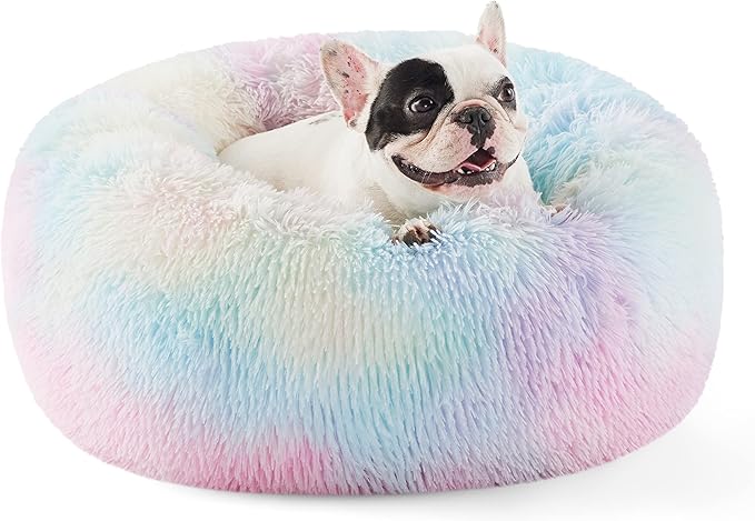 Bedsure Calming Dog Bed for Small Dogs - Donut Washable Small Pet Bed, Round Anti-Slip Fluffy Plush