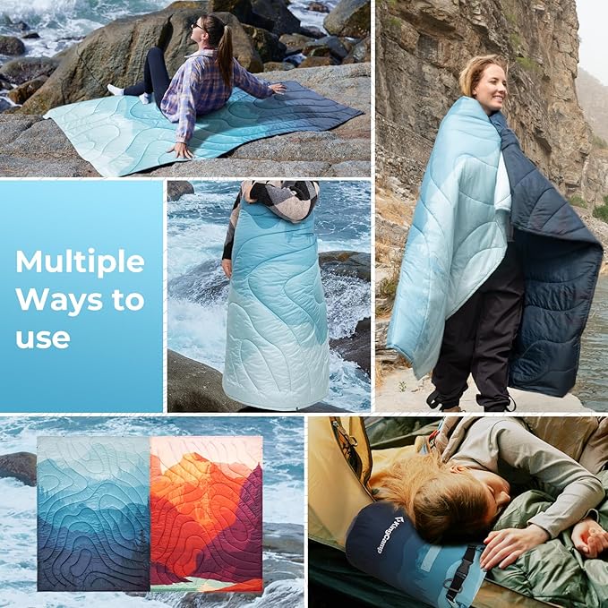 KingCamp Ultralight Camping Blanket, Packable Down Alternative Puffy Printed Wearable Blanket with