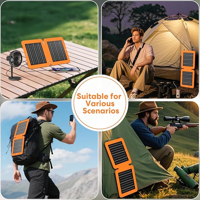 Solar Panels 10W Portable Foldable Solar Charger with 5V USB-A and USB-C Fast Charging Compatible