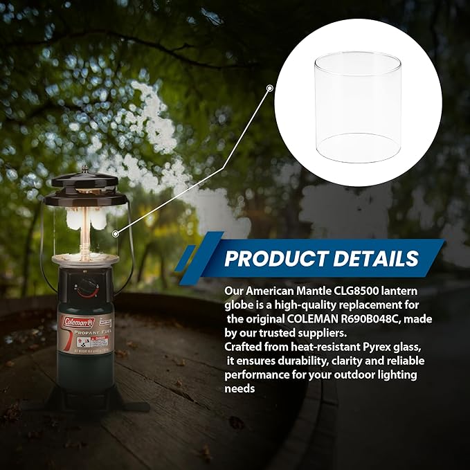 American Mantle Clear Straight Lantern Globe: CLG8500 (Replacement for CLMN R690B048C)