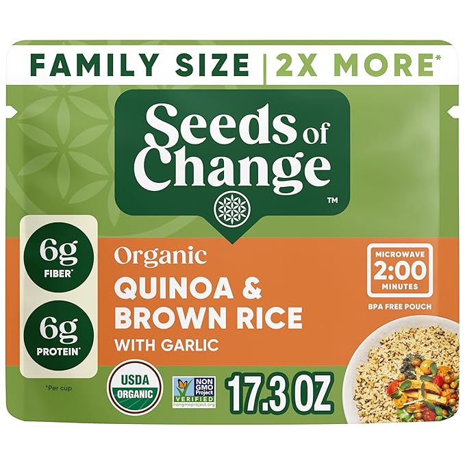 SEEDS OF CHANGE Organic Quinoa & Brown Rice with Garlic Family Size, Organic Food, 17.3 oz Pouch