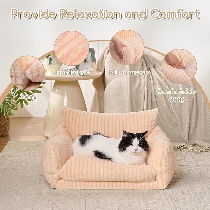 Hollypet Cat Bed Fluffy Plush Mutifuctional Double-Layer Soft Pet Couch Orthopedic Sofa Nest Beds