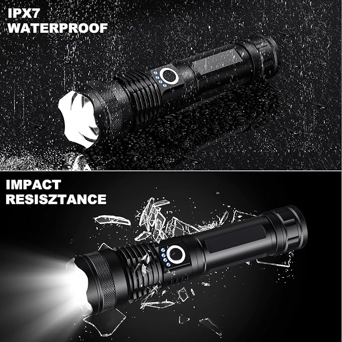 4 Pack Rechargeable LED Flashlights High Lumens, 90,000LM Super Bright Flashlight, Adjustable