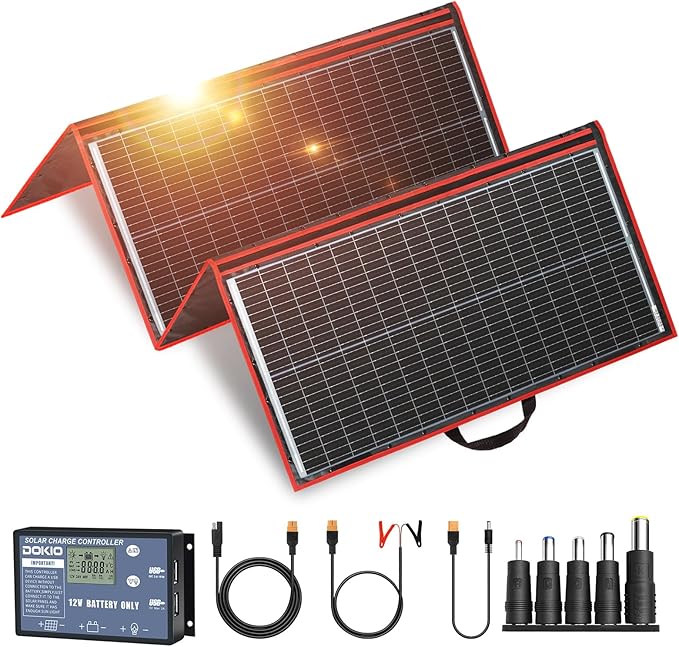 DOKIO 300W Portable Foldable Solar Panel Kit (19.3x37.4in, 15.2lb), with Separate Controller and