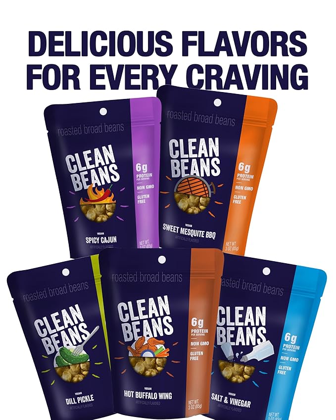 Clean Beans Broad Fava Beans Snack - Salt & Vinegar Flavor, 6g Protein, Low Sugar, Non-GMO