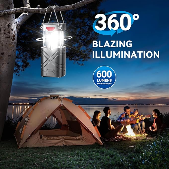 LETMY 4 Pack Camping Lantern, Rechargeable LED Lanterns, Solar Lantern Battery Powered Hurricane