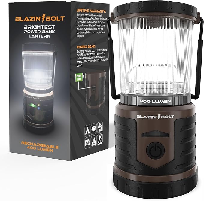 Blazin Bolt Rugged USB Rechargeable Lantern | 6000mAh Power Bank | 400 Lumen | 400 Hours of Light |