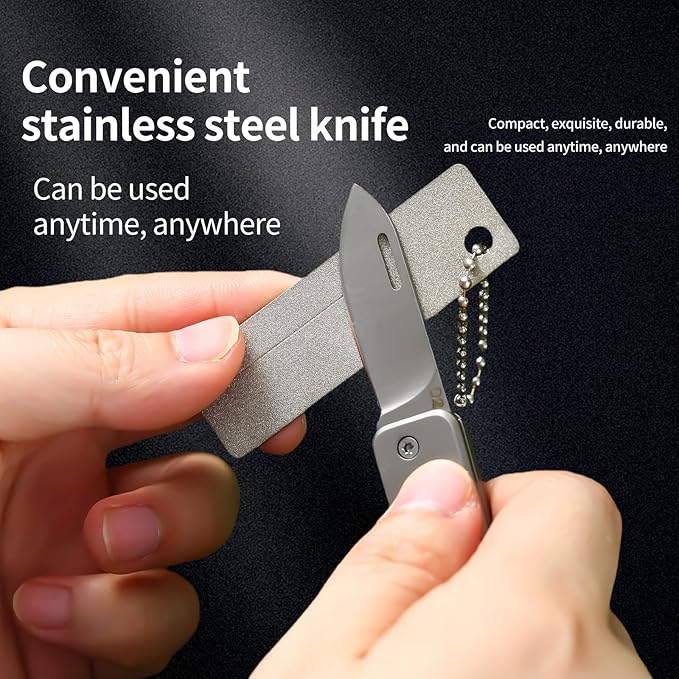 Stainless steel mini folding knife, portable key chain knife and small portable grindstone and