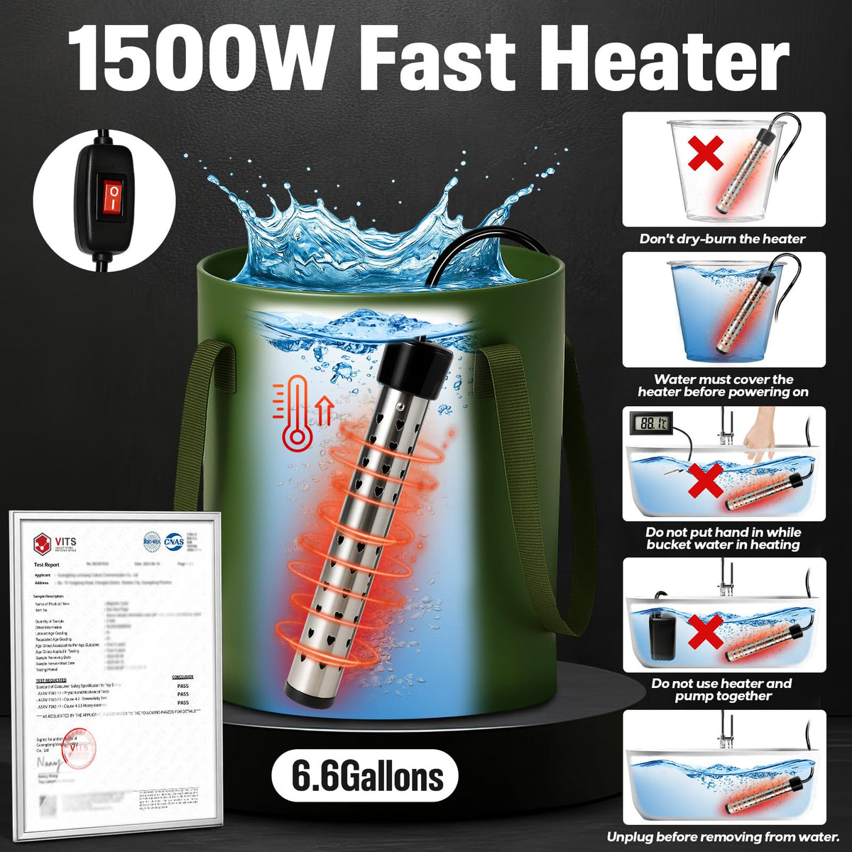 Portable Shower for Camping, 6000mAh Rechargeable Camp Shower Pump with Immersion Water Heater, 6.6