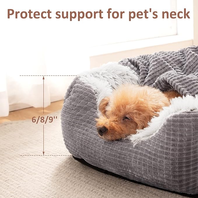 MIXJOY Dog Beds for Small Dogs, Rectangle Cave Hooded Blanket Puppy Bed, Luxury Orthopedic Cat Beds
