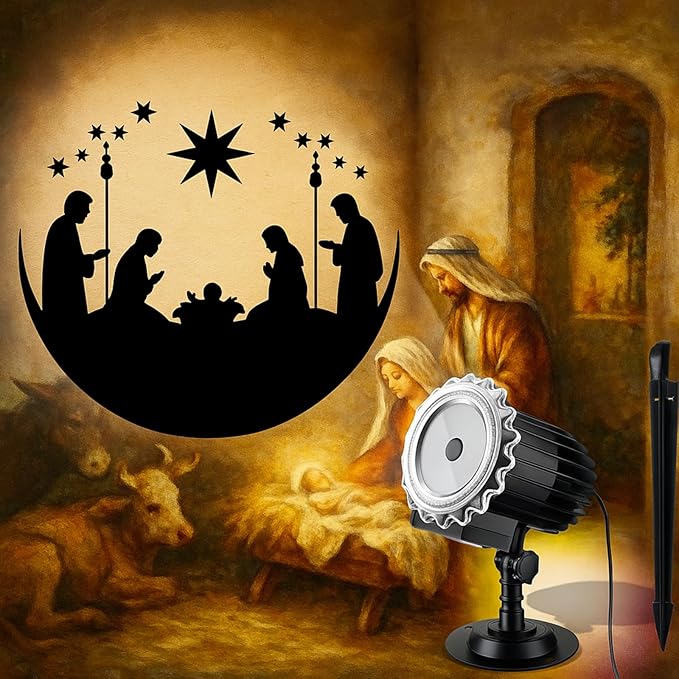 Tuanse Christmas Outdoor Nativity Projector Lights LED Flood Light Holiday with Stars for Christmas