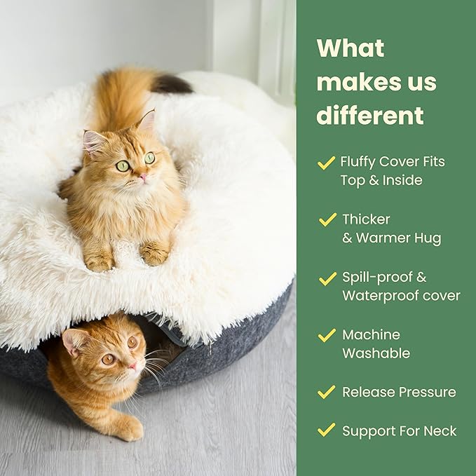 CATTASAURUS Peekaboo Cat Cave for Multiple & Large Cats Up to 30-45 Lbs, Fluffy Cat Beds for Indoor