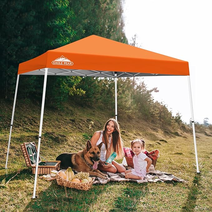 EAGLE PEAK 10x10 Slant Leg Pop-up Canopy Tent Easy One Person Setup Instant Outdoor Beach Canopy