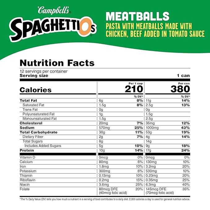 SpaghettiOs Canned Pasta with Meatballs, 15.6 oz Can (12 Pack)