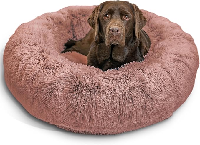 Best Friends by Sheri Original Calming Donut Dog and Cat Bed, Shag Faux Fur, Dusty Rose, (36in x