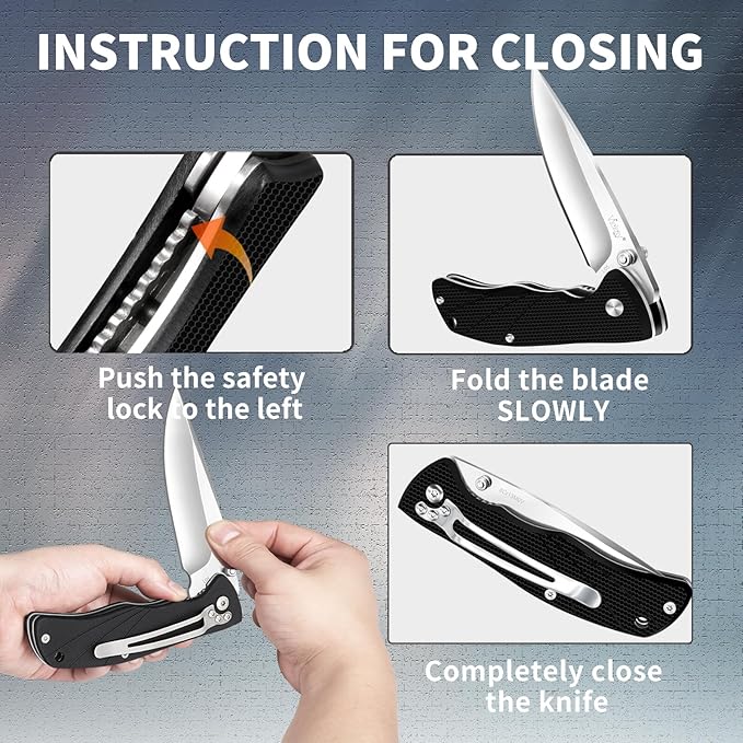 Vickay Pocket Knife for Men, Folding Knife with Clip, 3.74-inch 8Cr13MoV Steel Blade, G10 Handle
