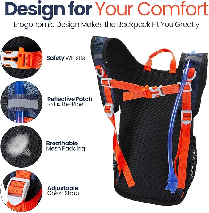 2 Pcs Kids Hydration Backpack with 1.5l Water Bladder Lightweight Kids Hiking Backpack Water