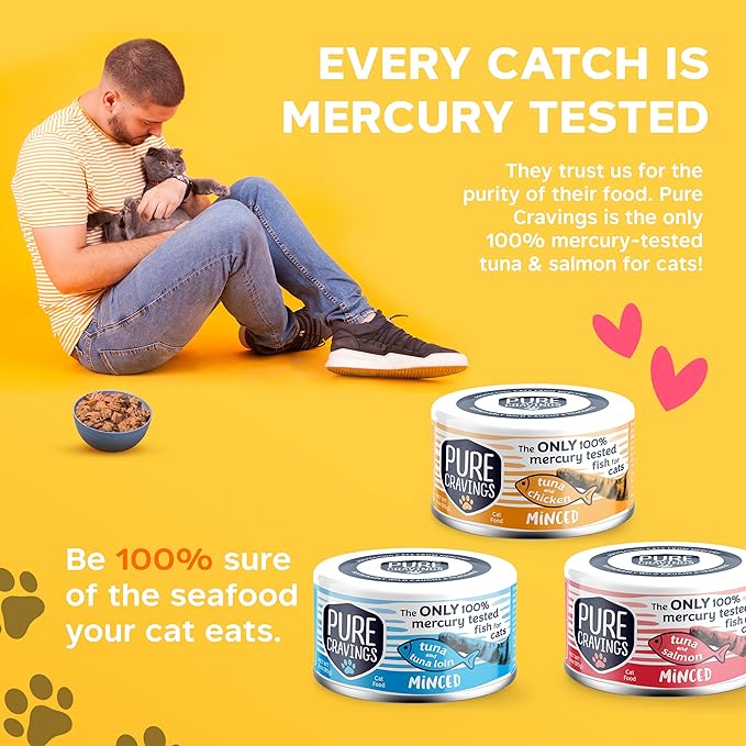 Pure Cravings Minced Tuna Wet Canned Cat Food, 100% Mercury-Tested, Moist Can Fish for Cats