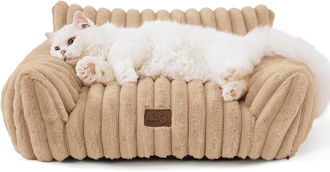 Bedsure Cute Cat Couch for Pets - Fluffy Cat Sofa with Premium Soft Corduroy Fleece, Fuzzy Pet