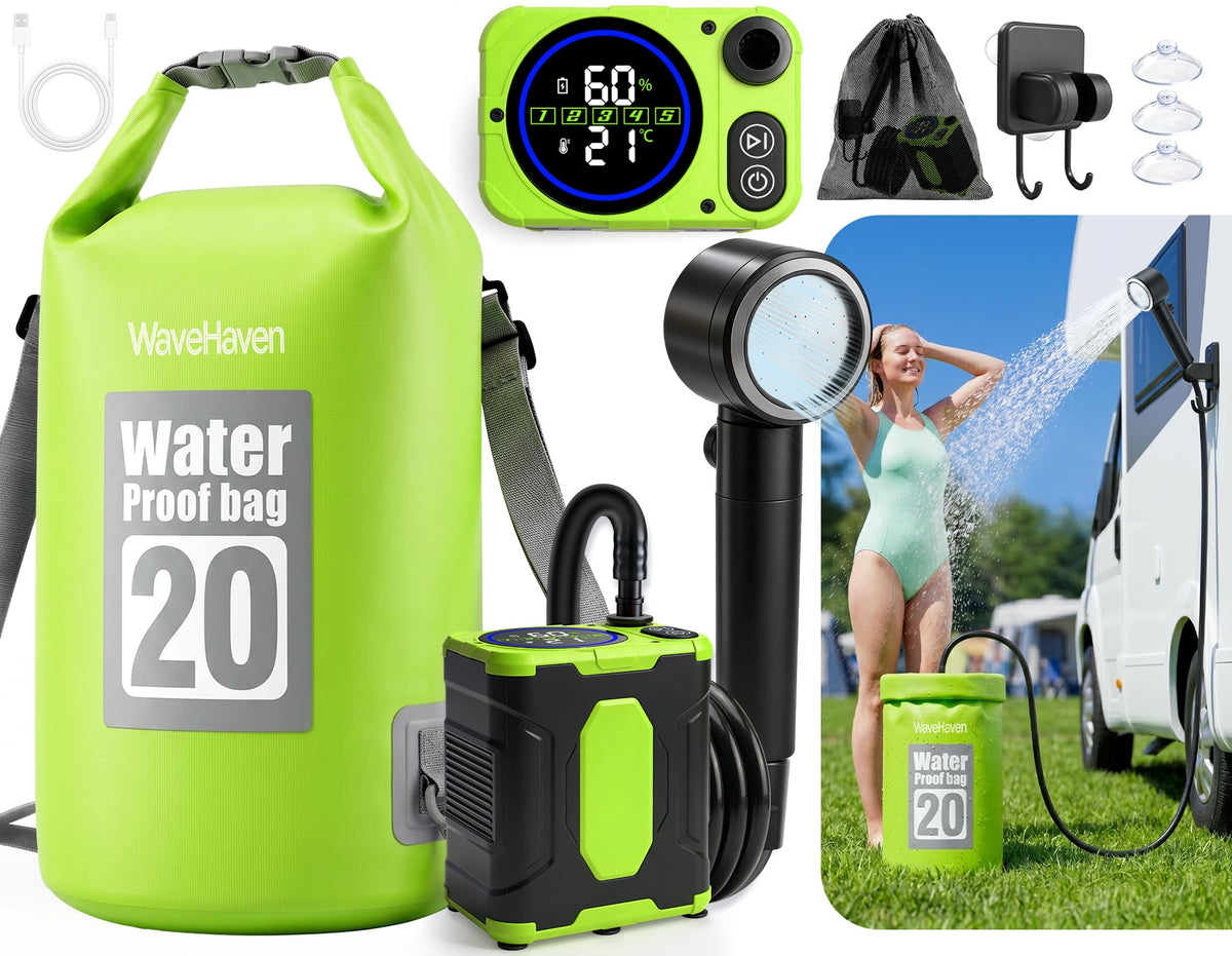 2026 Portable Shower For Camping With Waterproof Dry Bag,10000mAh Rechargeable Portable Camping