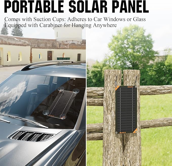 SUNAPEX 12V Solar Battery Charger: 10W Portable Waterproof Solar Panels Trickle Charger Battery