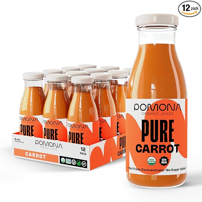 Pomona Organic Carrot Juice, Cold Pressed USDA Organic Juices, 100% Carrots, No Added Sugar, Not