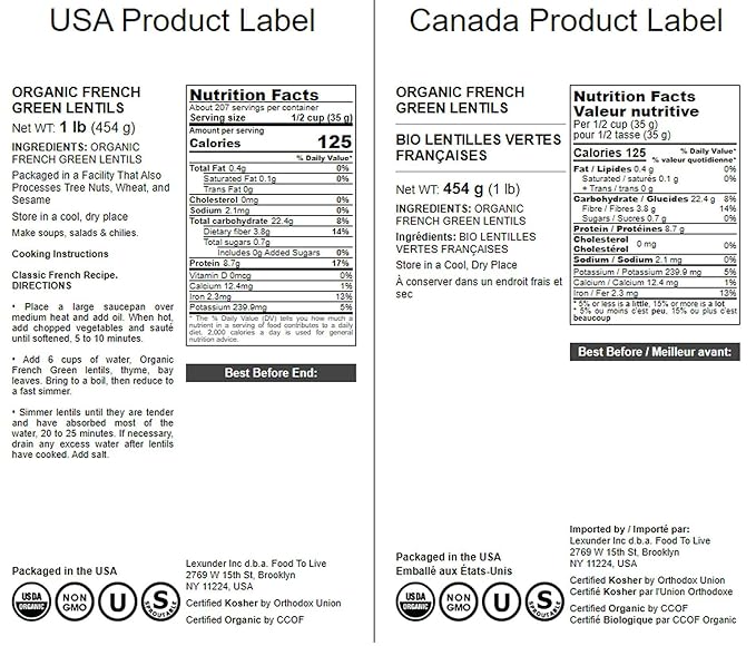 Food to Live Organic French Green Lentils, 1 Pound ??Non-GMO, Whole Dry Beans, Raw, Sproutable